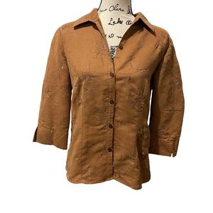 Sagharbor‎ Shirt Women Small Brown Lightweight Casual Collar Button Up Classy